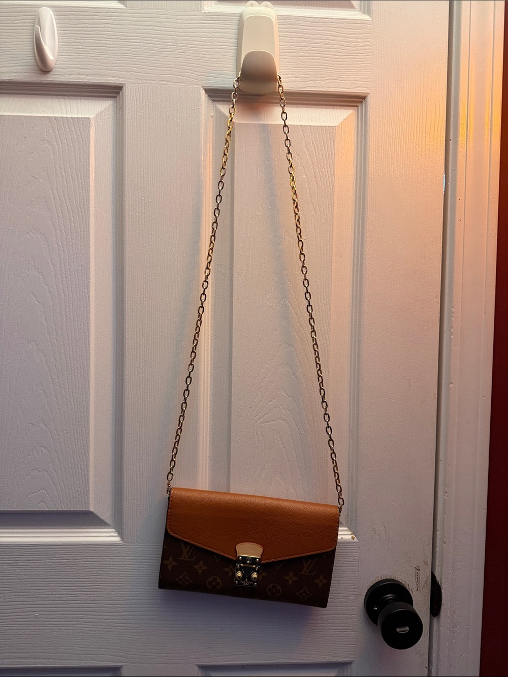 Brown Monogram Crossbody with Gold Chain - Picture 13 of 14